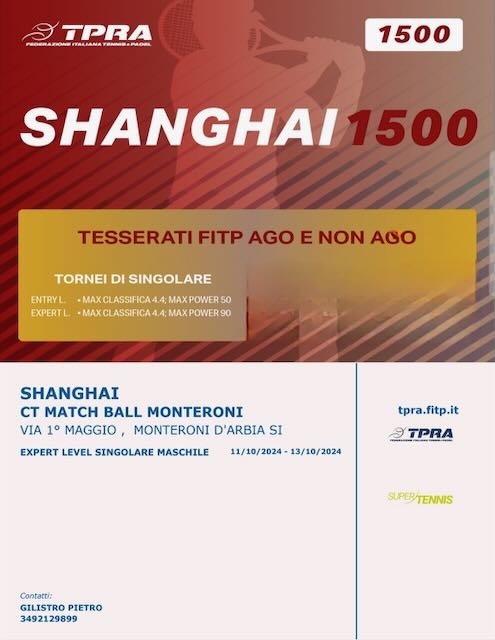 Torneo Tennis TPRA Shanghai 1500