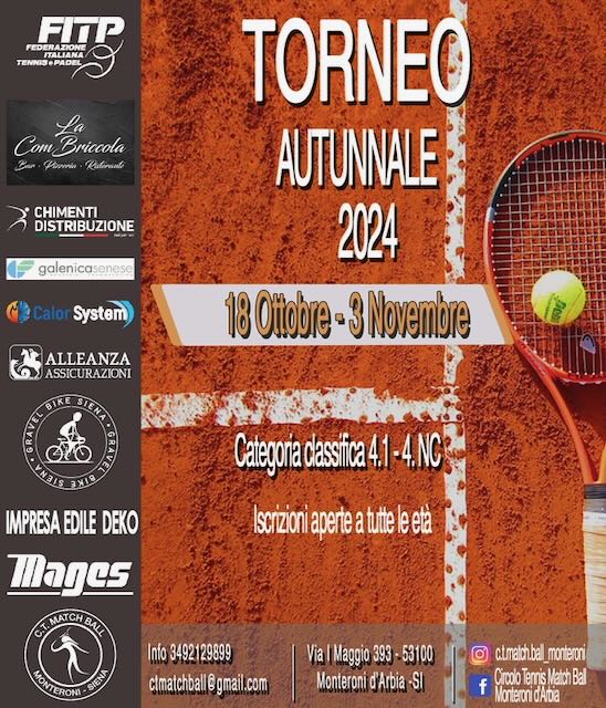 Tornei d’autunno 2024 FITP Singolare Maschile e  Femminile