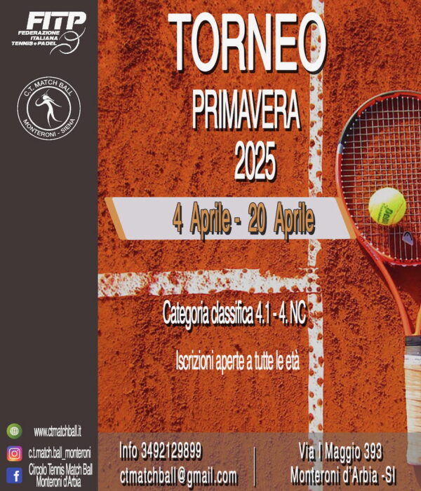 Nuovi Tornei di Primavera FITP 2025 Singolare e doppio Maschile al Match Ball