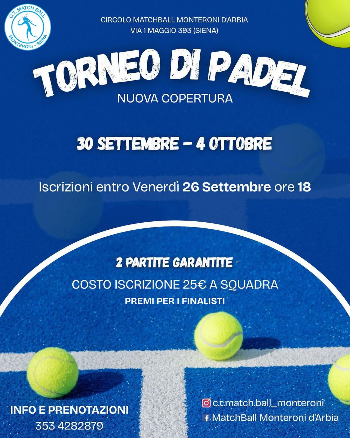 Torneo di Padel dal 30 settembre al 4 ottobre 2025