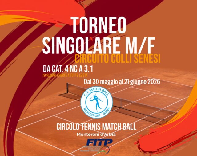 Nuovo torneo FITP lim. 3.1 Circuito Colli Senesi 2026 al Match Ball di Monteroni